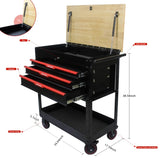 3 DRAWERS MULTIFUNCTIONAL TOOL CART WITH WHEELS AND WOODEN TOP W110290503