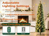 7ft Pre-Lit Slim Pencil Christmas Tree with 8 Light Modes & Remote Timer, Flame Retardant PVC, 68734458