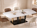 Modern Luxury Dining Table,51" Rectangular Tempered Glass Top with Marble Pattern Print,Gold W5123P515100