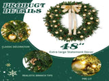 48in Pre-lit Christmas Wreath, Lighted Artificial Xmas Wreath with 150 Warm White Lights and 450 PVC 12728162