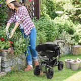 Rolling Garden Cart with Cushioned Backrest & Seat, Outdoor Gardening Stool for Planting, Garden 80553190