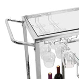 ZNTS Contemporary Chrome Bar Serving Cart Silver Modern Glass Metal Frame Wine Storage 43465421