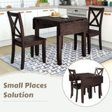 ZNTS 3-Piece Wood Drop Leaf Breakfast Nook Dining Table Set with 2 X-back Chairs for Small Places, 09982009