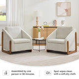 057-Set of 1 Chenille Fabric Modern Upholstered Armchair with Wooden Side Frame , Accent Leisure W527P239825