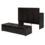 ZNTS Full Size Murphy Bed with USB Port and a Large Drawer, Espresso N708P205903P