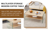 Double layered rectangular coffee table.The board is made of MDF with wooden stickers, with W1151P183723