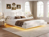 White Boucle Floating Bed with Light,King N769P304636W