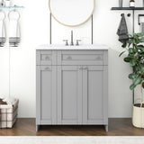 ZNTS 30-Inch Grey Bathroom Vanity with Ceramic Sink Combo, Abundant Storage Cabinet - 2 Soft-close Doors WF532032AAE