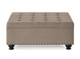 Large square storage ottoman with wooden legs, Upholstered button tufted coffee table with nail W2186142956