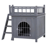 ZNTS Grey 2-Level Wooden Cat House with Lockable Wire Door 89469133