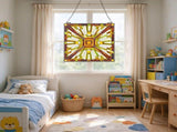 Tiffany Style Stained Glass Window Panel, 20x21 in Large Vertical Rectangle Hanging Transom Panel 60351235