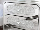 Mirrored Nightstand with 3 Drawers, Silver End Table with Crystal Handles, Modern Bedside Table for W1005P562305