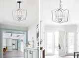 4-Light Farmhouse Chandeliers, Matte Black and Sliver Matte Black Vintage Cage Light Fixture W1592P230610