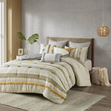 3 Piece Cotton Comforter Set Gray/Yellow King/Cal King B035128786