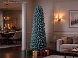 6 FT Slim Pencil Artificial Christmas Tree, Frosted Gray-Green & Silver Needles, Flame Retardant 09322143