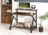 Rustic Brown Rolling Computer Desk with Power Strip 32" Mobile Office Desk with Monitor Stand 76025218