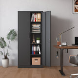 72"H Metal Garage Storage Cabinet, Black Tool Steel Locking Cabinet with Doors and 4 Shelves, Tall 74034896