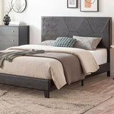 Queen Size Upholstered Platform Bed Frame ,Wood Slat Support, Easy Assembly,Black, PU W2297P284541