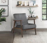 Mid-Century Modern Design 1pc Accent Chair Dark Gray Velvet Upholstery Dark Walnut Finish Wood, B011P256602
