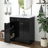 ZNTS 30-Inch Black Bathroom Vanity with Ceramic Sink Combo, Abundant Storage Cabinet - 2 Soft-close Doors WF532032AAB