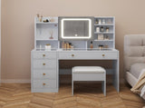 Pitted Particleboard With Triamine Coating, Tempered Glass Table Top, 5 Drawers, With Shelves, With 17307547