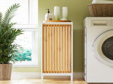 Living Room Side Cabinet with Bamboo Slats Door, Natural White 62377944