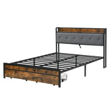 Queen Bed Frame with Storage, Bed Frame with LED Lights Upholstered Headboard and 2 Drawers, USB & W311P284694
