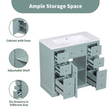 ZNTS 36" Bathroom Vanity without Sink, Cabinet Base Only, One Cabinet and Six Drawers, Green WF306253AAG