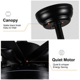 72" Integrated LED Matte Black Large Smart Ceiling Fan with Remote Control W1367139019