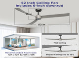 52 Inch Ceiling Fans with Lights Led Remote Control Low Profile Flush Mount for Living Room Bedroom 63174753
