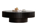 Round Coffee Table Handcrafted Relief Sturdy Pedestal Wooden Olive-Shaped Tea Table for Living Room W3081P255062