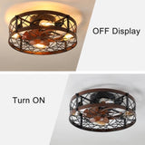 (Amazon No Listing)Caged Ceiling Fans with Lights Black, 20 inch Flush Mount Ceiling Fan Light, W1340103794