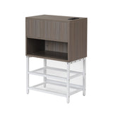 Twin size Metal Platform Bed with Two-Tier Storage Shelves, Wooden Storage Cabinet, White N737P199330K