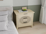 Hollow-Carved 3 Drawer Cabinet Dresser Storage Chest with Metal Handles For Living Room Bedroom W688P223042