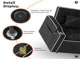 Corduroy Pull-Out Sleeper Chair With Pillow, Brushed Stainless Steel Cup Holder, Phone Stand & Usb 79529233