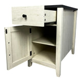 Farmhouse End Table Bedside Table with Charging Station,Night Stand with Barn Door and Drawer, W1412P230408