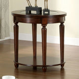 ZNTS Transitional 1pc End Table Dark Cherry Open Bottom Shelf Beveled Glass Top Turned Legs Living Room B011P144699