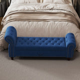 64.5" Bed Bench for Bed Room Nails Tufted Chaise of Lounge with Storage Velvet Upholstery Navy Blue W1097P202879