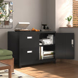 ZNTS Metal Office Cabinet with 2 Drawers & Adjustable Shelves, Mobile Lateral Filing Cabinet with Lock 73468898