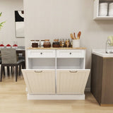 Two Drawers and Two-Compartment Tilt-Out Trash Cabinet Kitchen Trash Cabinet-White W282P160454