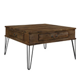 ZNTS Rustic Oak and Black Finish Classic Square Cocktail Table with 2 Drawers Metal Legs Solid Wood B011P175342