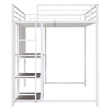 ZNTS Full Size Loft Bed with Desk and Whiteboard, Metal Loft Bed with 3 Shelves and Ladder, White 62617184