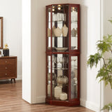 6 Shelf Corner Curio Display Cabinet with Lights, Mirrors and Adjustable Shelves, Cherry W1693P165027