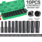 ZNTS Pneumatic Small Air Cannon Extended Socket 10 Piece Set Electric Wrench Socket Head 8-24mm Extended 47100782