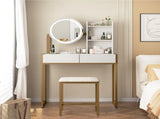 Small Vanity Desk with Mirror and Lights, Makeup Vanity Table with LED Mirror, 3 Lighting Modes, W3587P462322