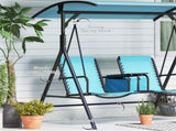 Blue 2-Seat Outdoor Porch Swing for Poolside Lounging, with Canopy, Storage Table & Cup Holders 20239315