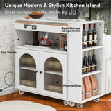 K&K Rolling Kitchen Island With Extended Table, Kitchen island on Wheels with LED Lights,Power WF316018AAW