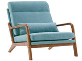 High Back Solid Wood Armrest Backrest Iron Frame Linen Indoor Leisure Chair Teal 72413799