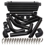 ZNTS JDM 28" Turbo Intercooler Black+2.5" Aluminum Black Piping Pipe Kit Black Couplers Black 58093000