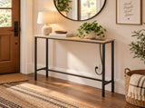 31.50"x7.87"x31.10" Console Table, MDF with Melamine Veneer & Iron Frame, with Power Outlet, Oak 53932379